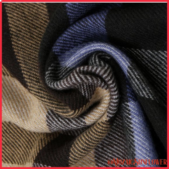 Plaid Fringe Hem Soft Scarf Shawl Primary Browns, Blues, and Accent White - Picture 3 of 5